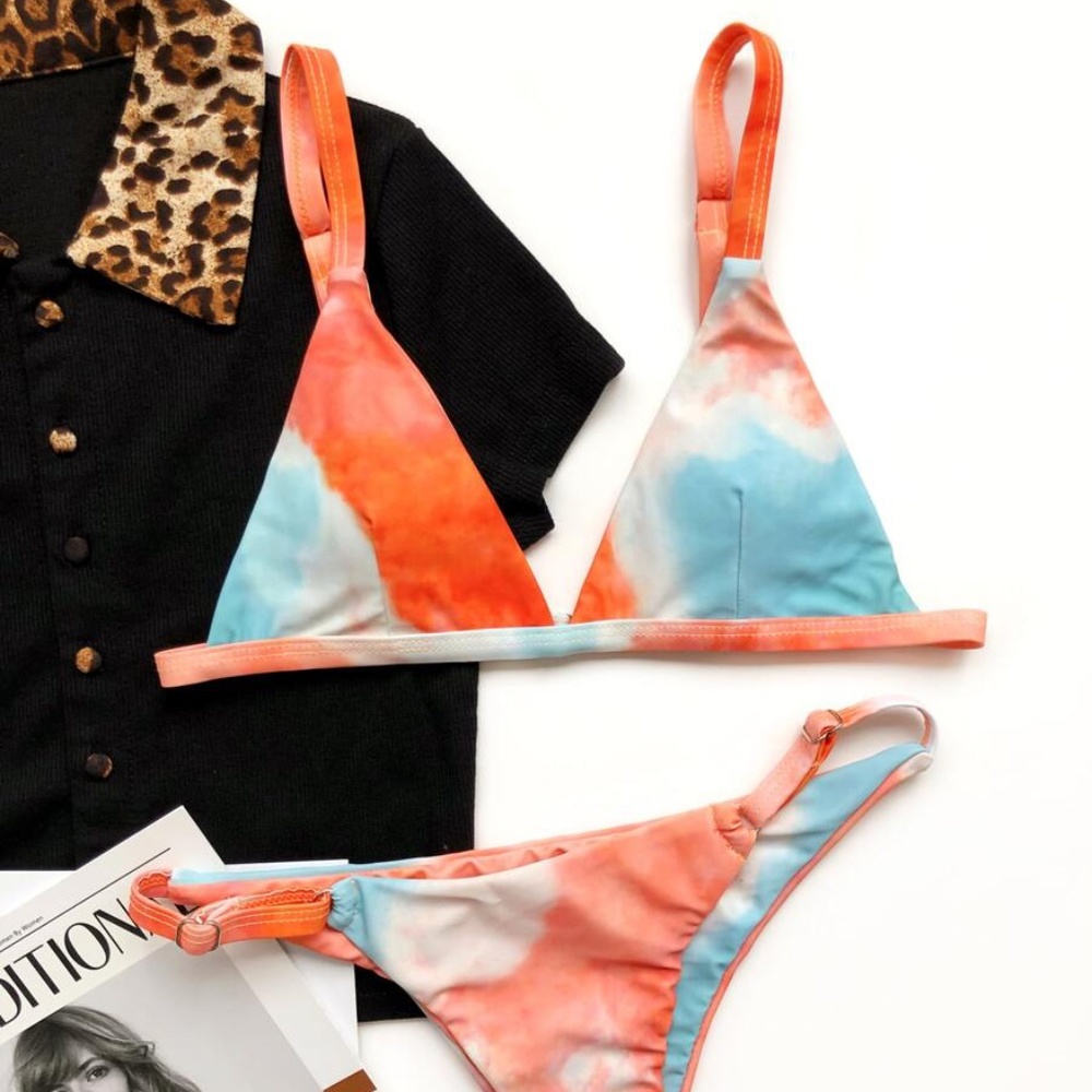 Boho Yellow tie dye cheeky bikini swim Summer - Picture 3 of 6